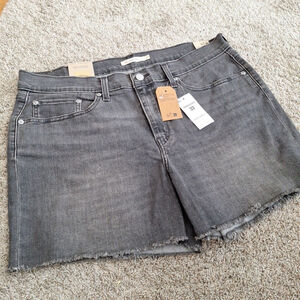 NWT Levi's Women's Shorts Sz 33 Jean Denim Mid Length Black Gray Cut Off Frayed